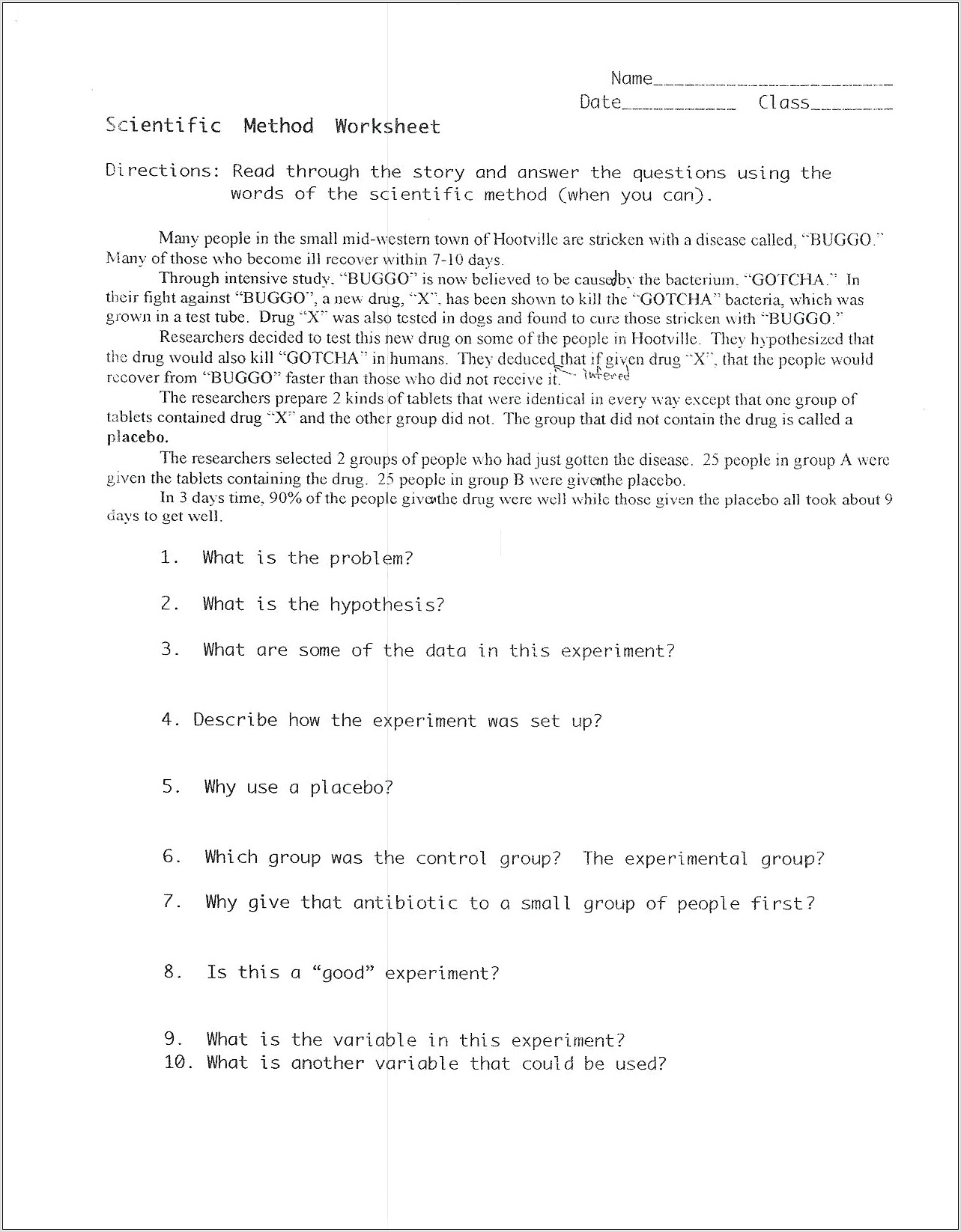 Scientific Method Worksheet High School Biology