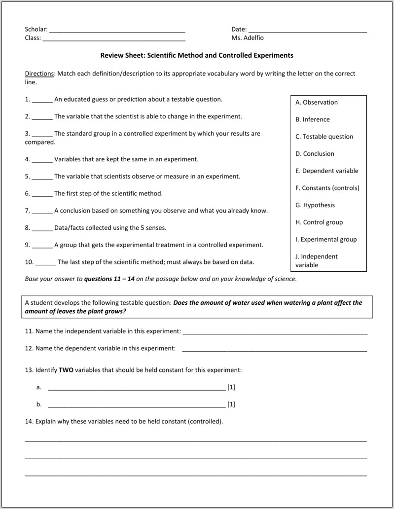 Scientific Method Worksheet Word