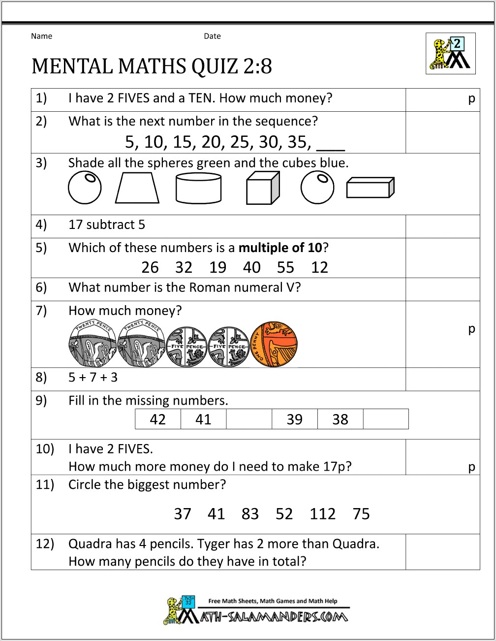 Second Grade Roman Numerals Worksheet