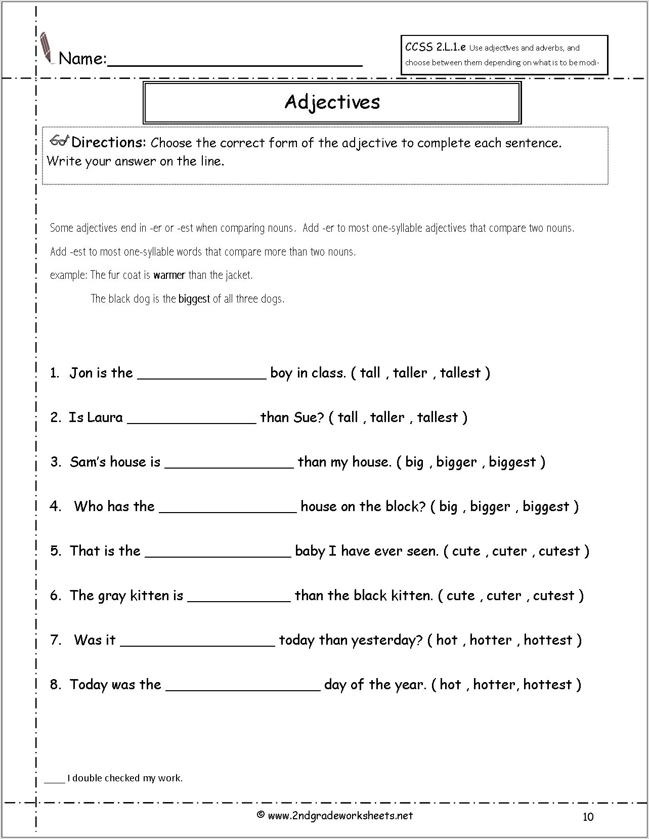 Second Grade Worksheet On Adjectives