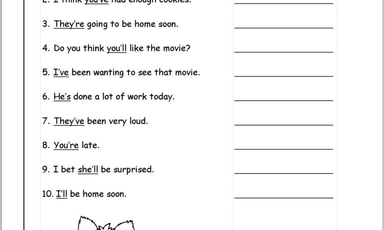 Second Grade Worksheet On Contractions