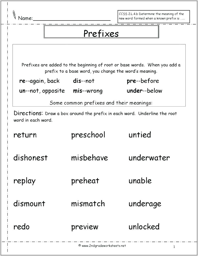 Second Grade Worksheet On Prefixes And Suffixes