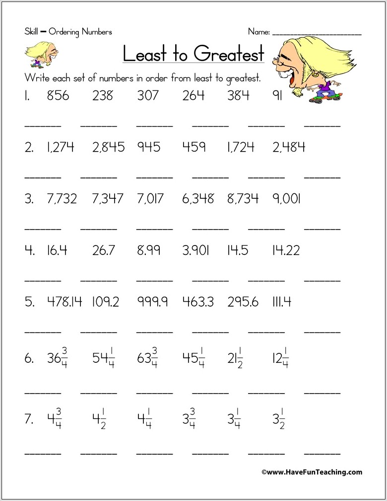 Sequencing Whole Numbers Worksheets
