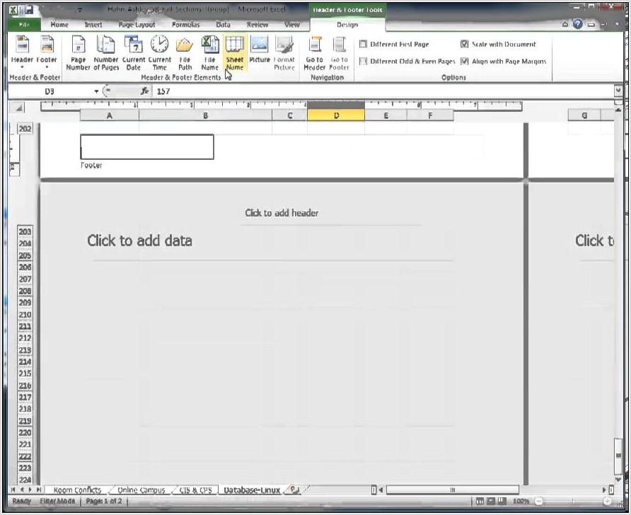 Sheet Name In Excel 2010