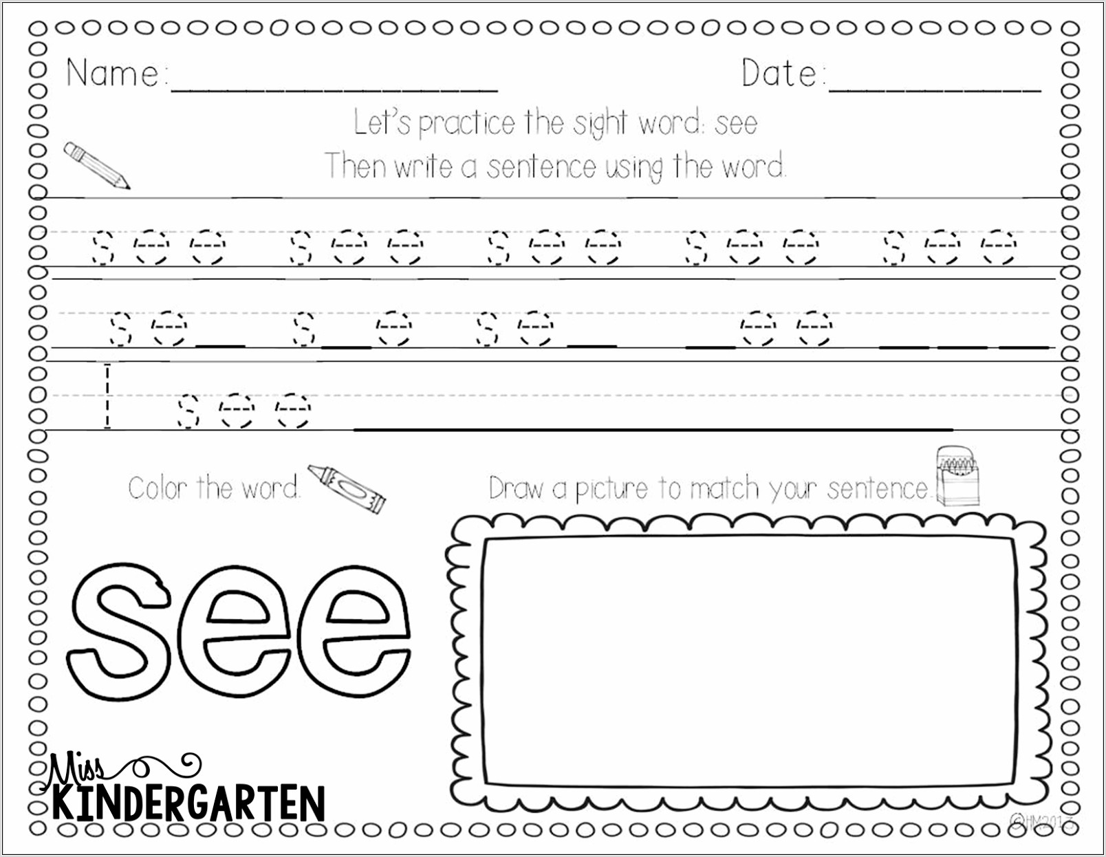 Sight Word Worksheet I