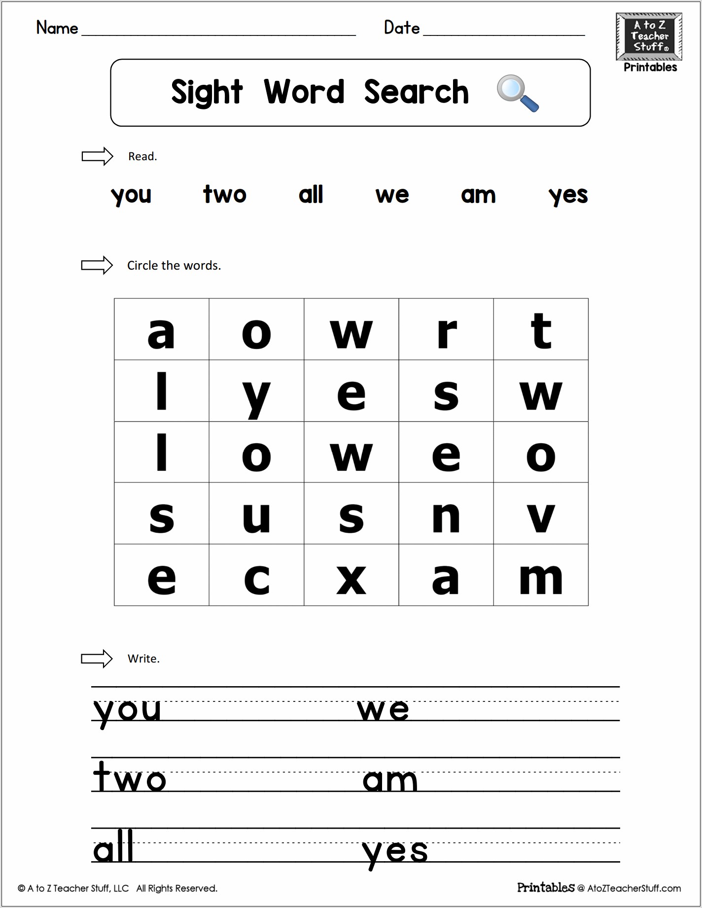 Sight Word Worksheet To