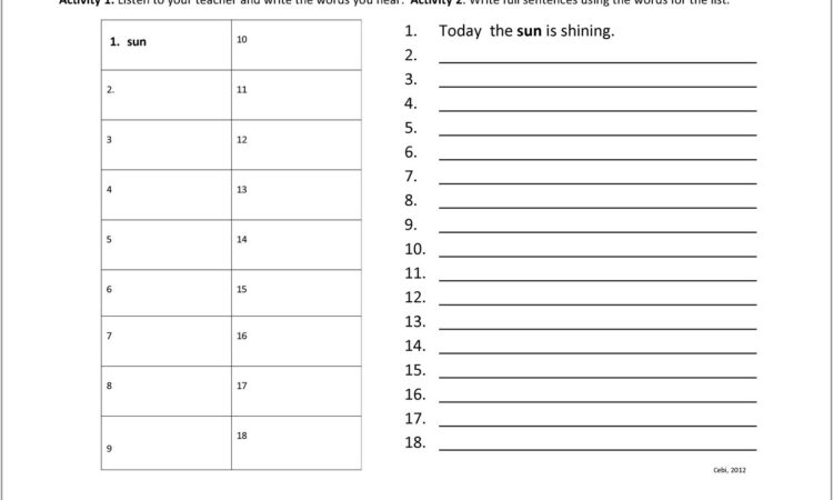 Simple Esl Writing Worksheets