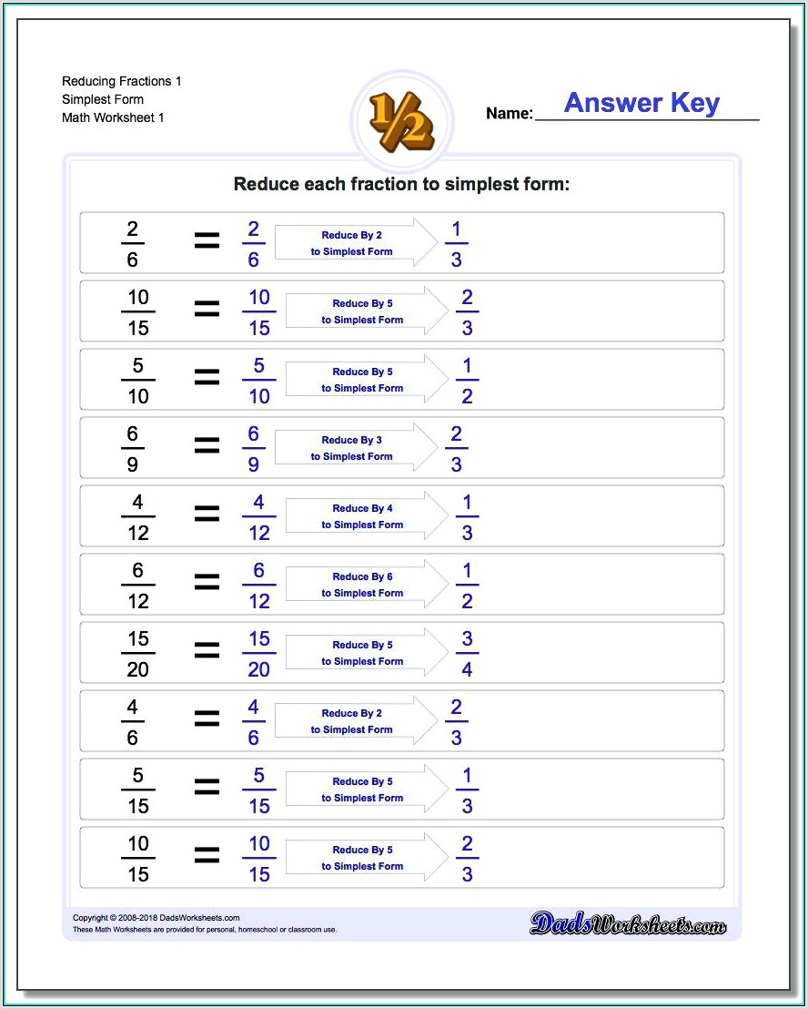 Simplifying Fractions Worksheet Easy