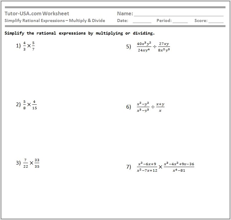 Simplifying Rational Numbers Worksheet