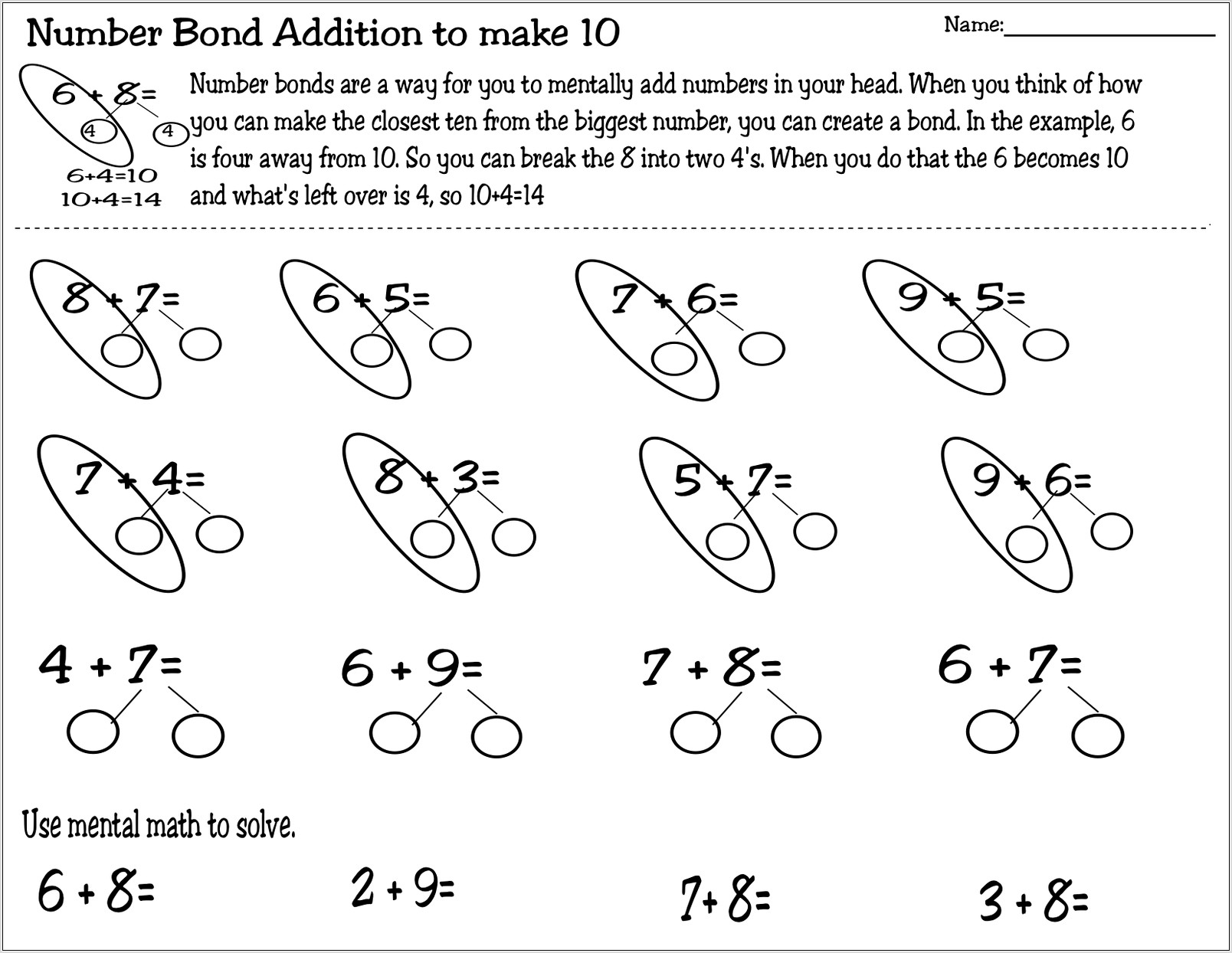 Singapore Math Worksheets Number Bonds