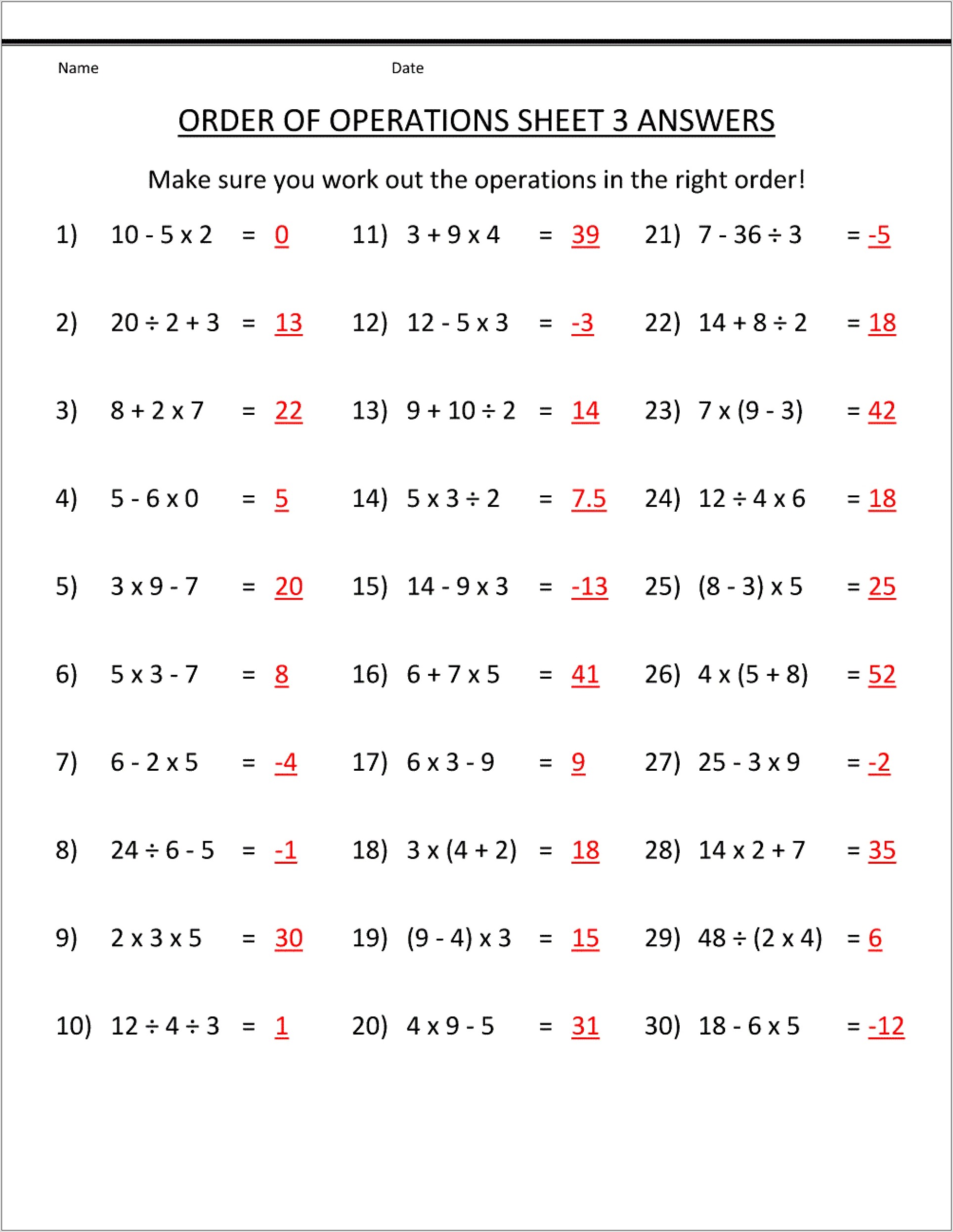 Sixth Grade Math Worksheets With Answers