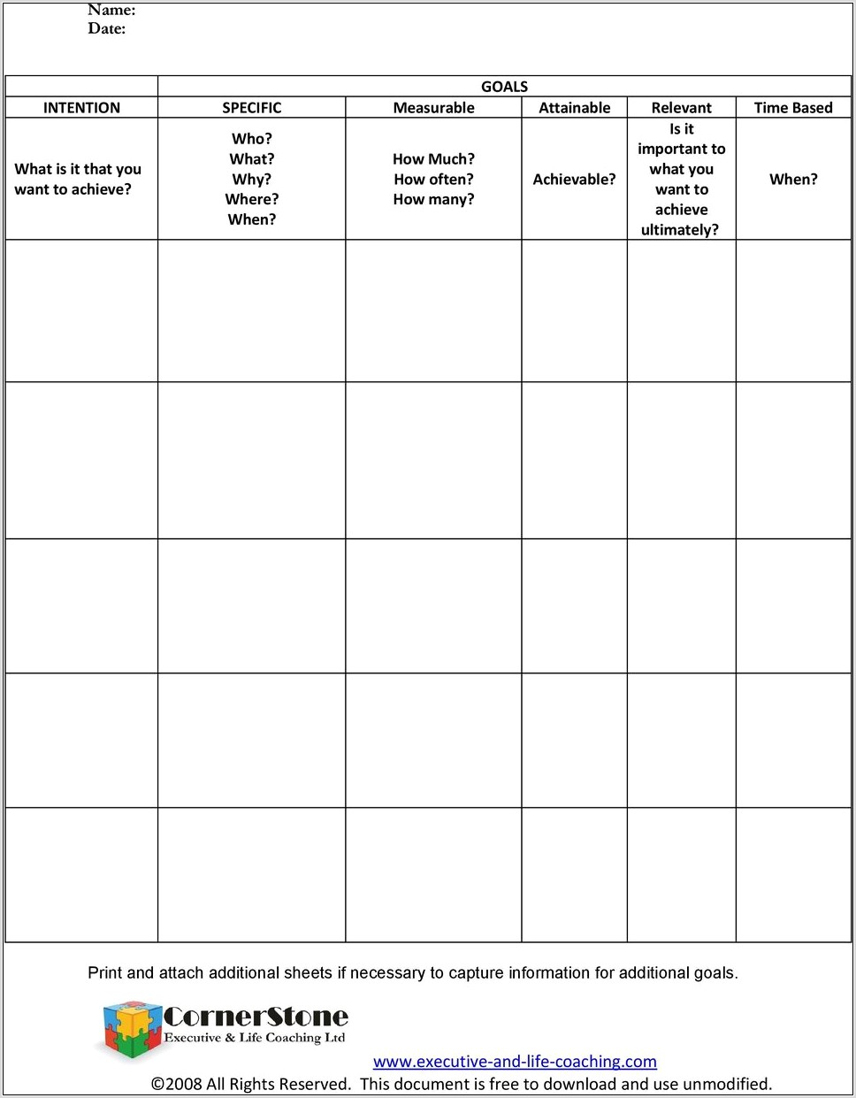 Smart Goal Setting Worksheet With Guidance Notes