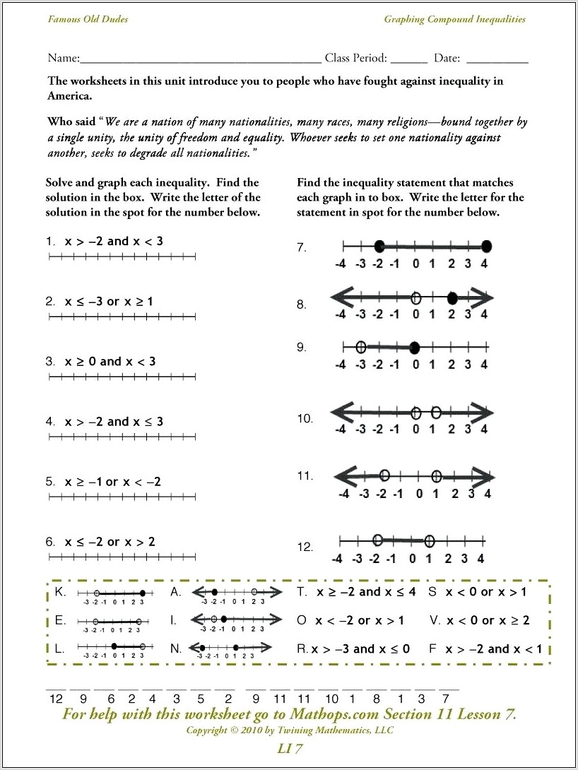 Solving And Graphing Inequalities Printable Math Worksheets