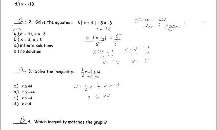 Solving Inequalities Worksheet Algebra 1