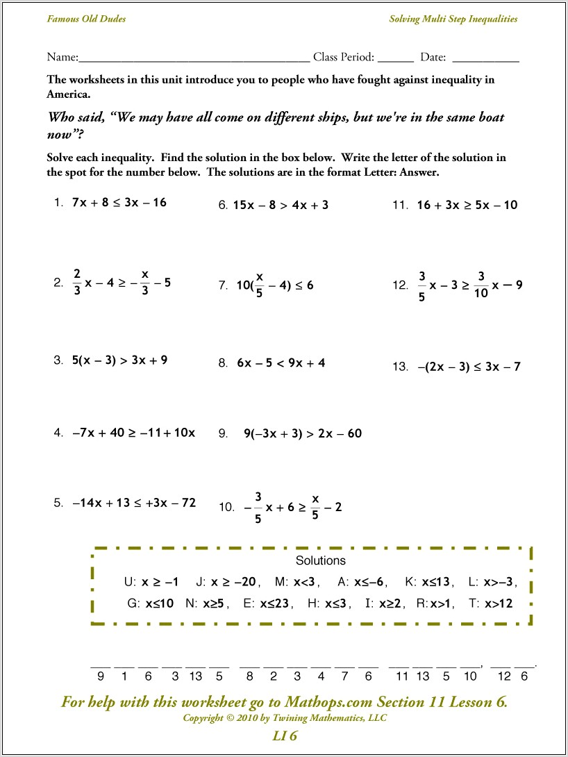 Solving Inequalities Worksheet With Answers Tes