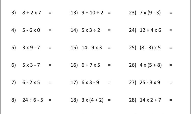 Solving Problems Using Order Of Operations Worksheet