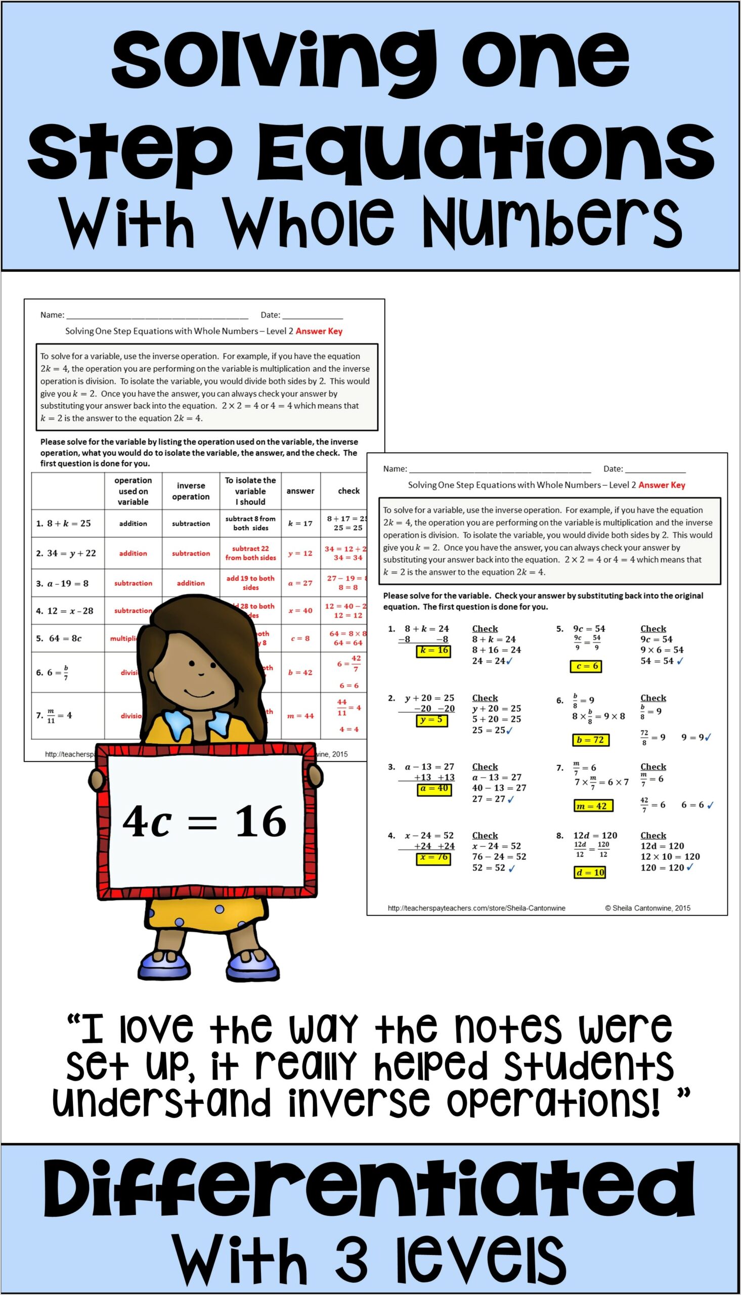 Solving Whole Number Equations Worksheets