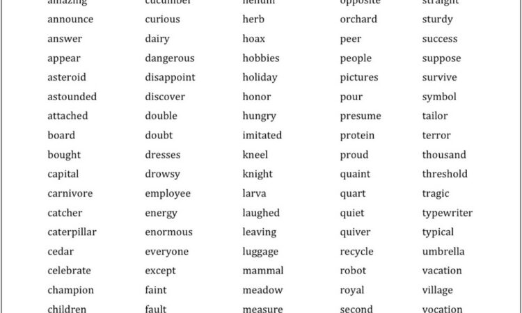 Spelling Words Worksheets 6th Grade