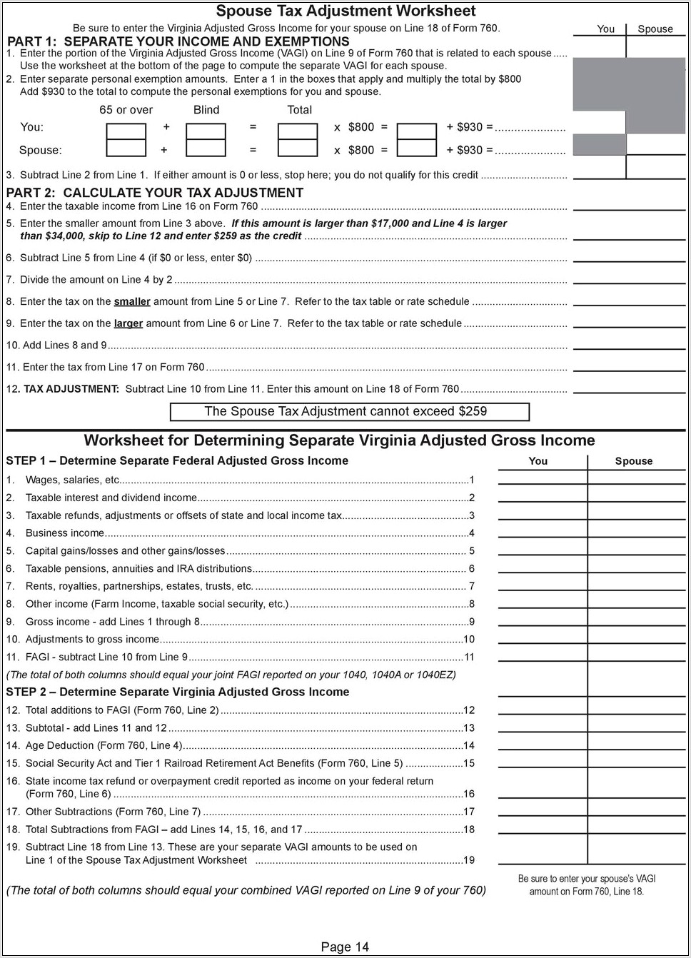 Spouse Tax Adjustment Worksheet