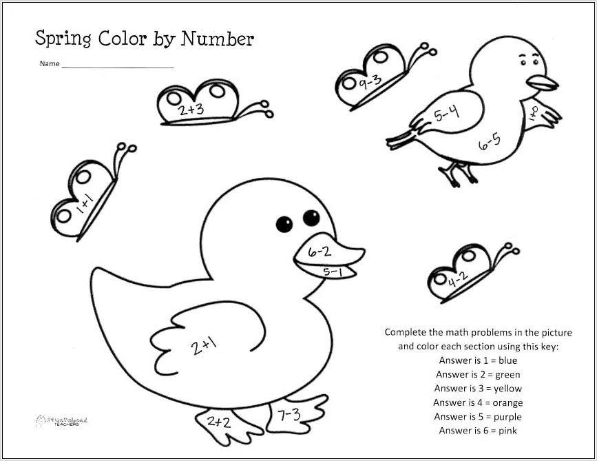 Spring Math Worksheets Addition Color By Number