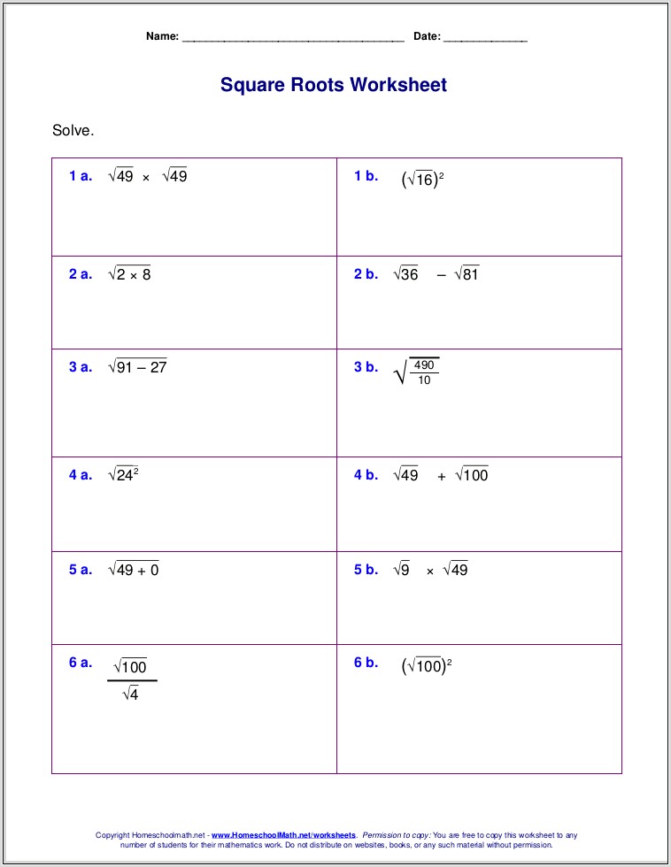 Square Roots Of Rational Numbers Worksheet