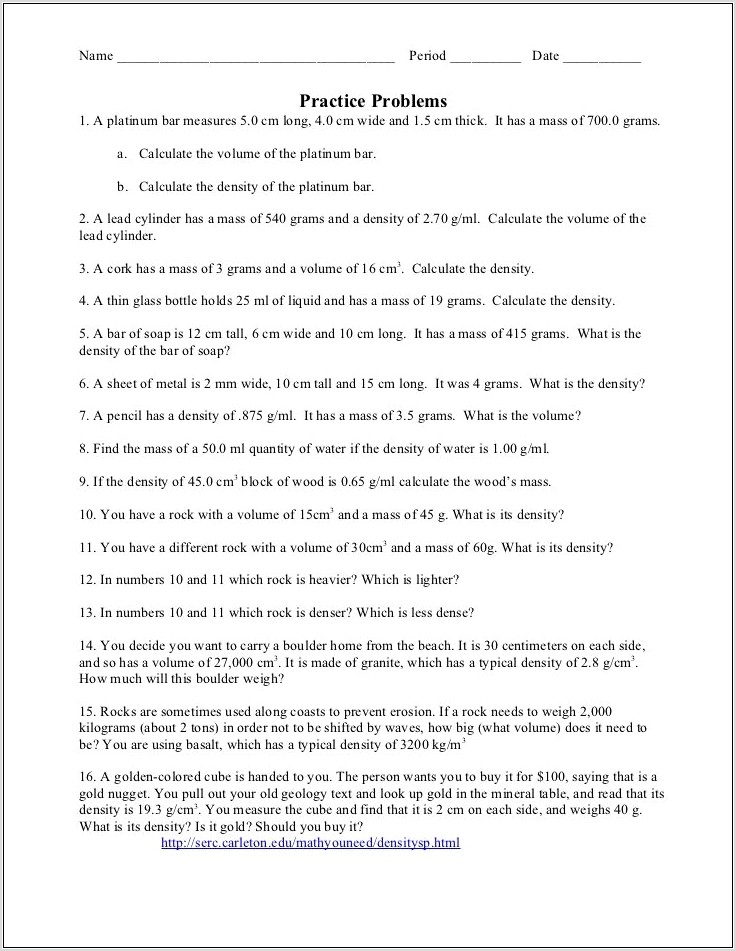 Stoichiometry With Density Worksheet Key