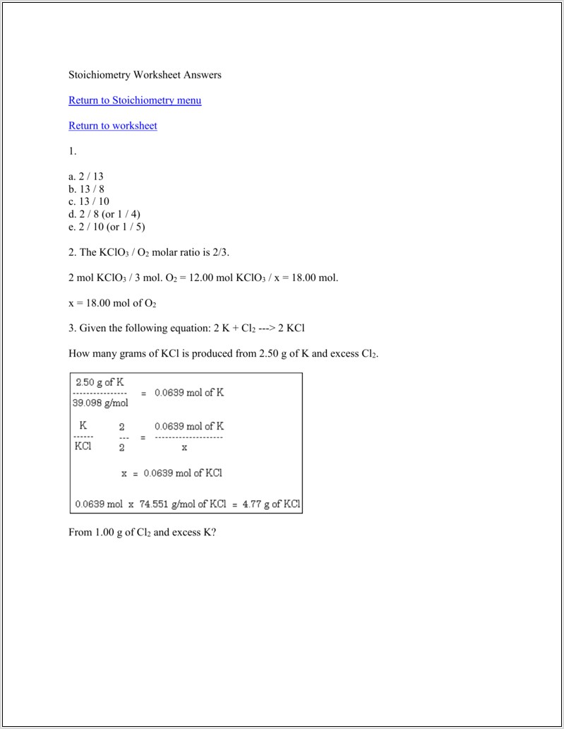 Stoichiometry Worksheet Number 3