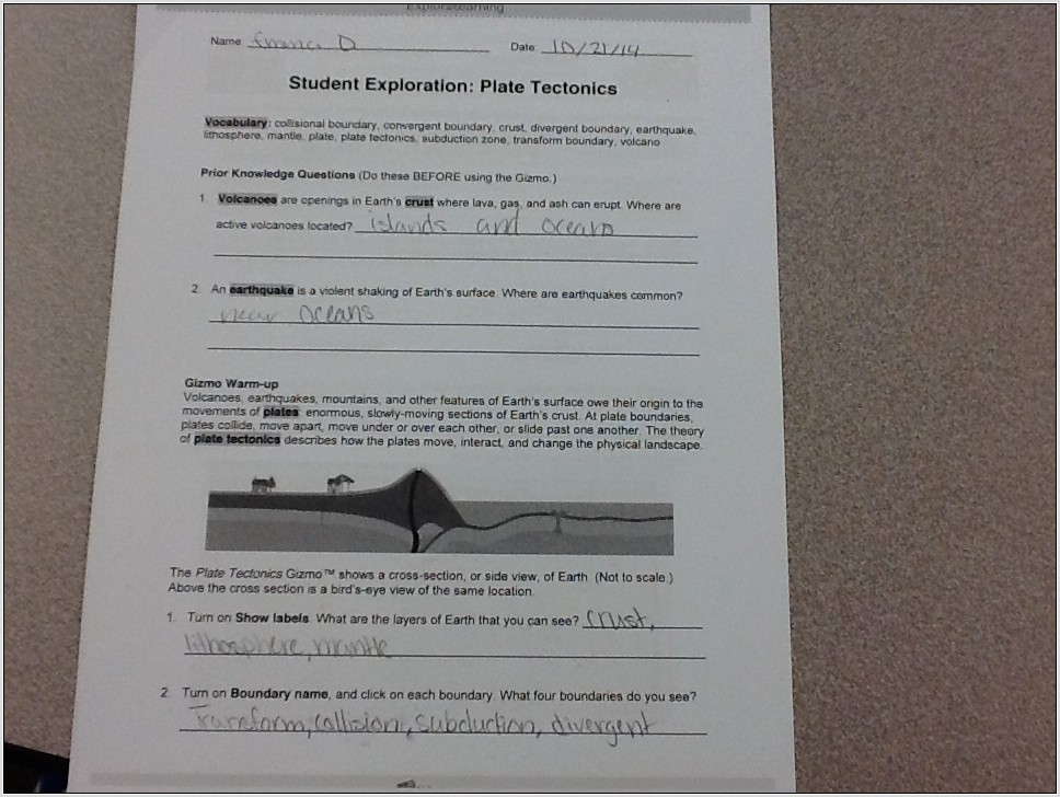 Student Exploration Plate Tectonics Worksheet