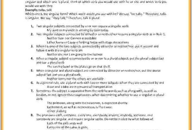 Subject And Verb Agreement Worksheet Grade 5