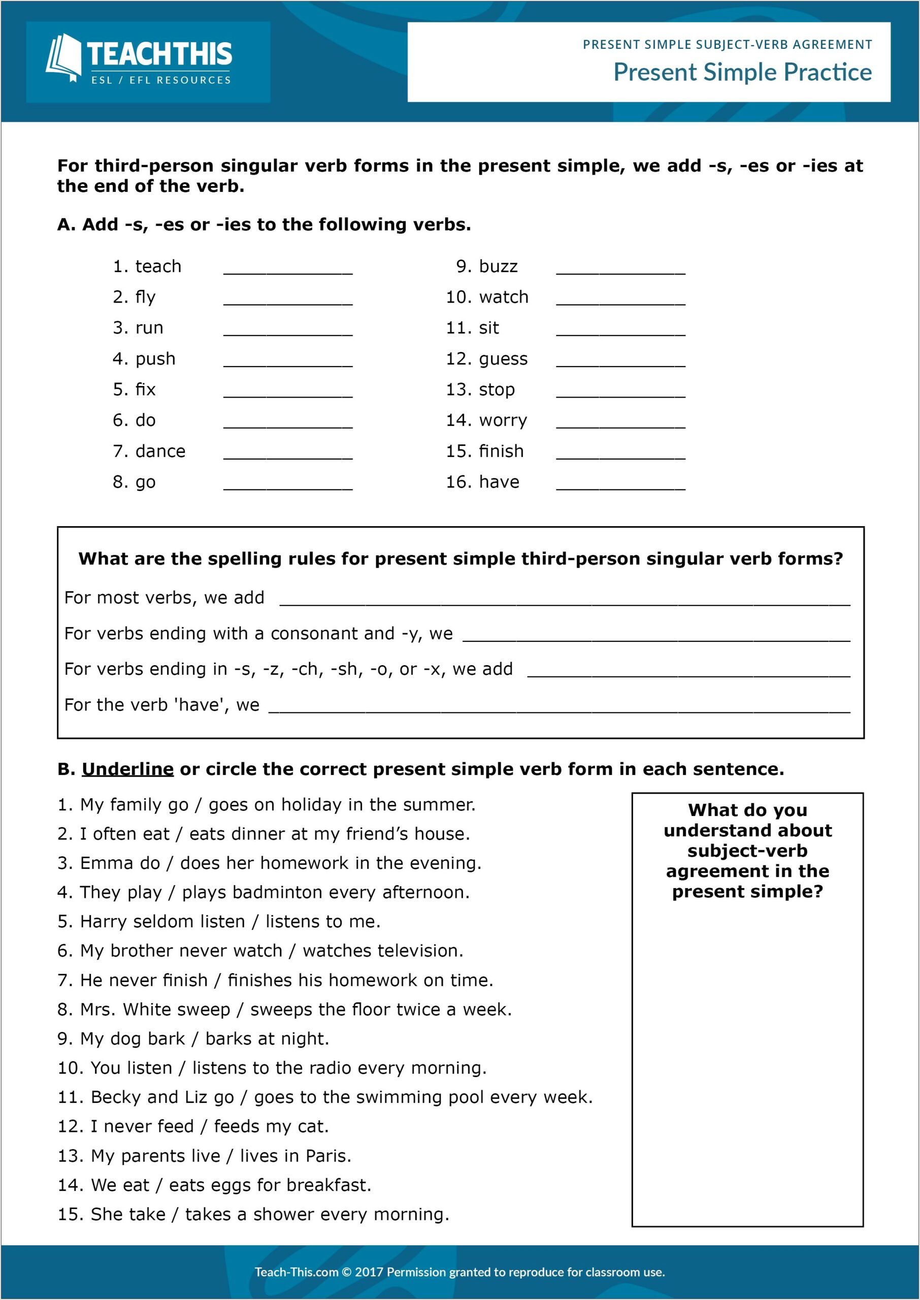 Subject And Verb Agreement Worksheets K12reader