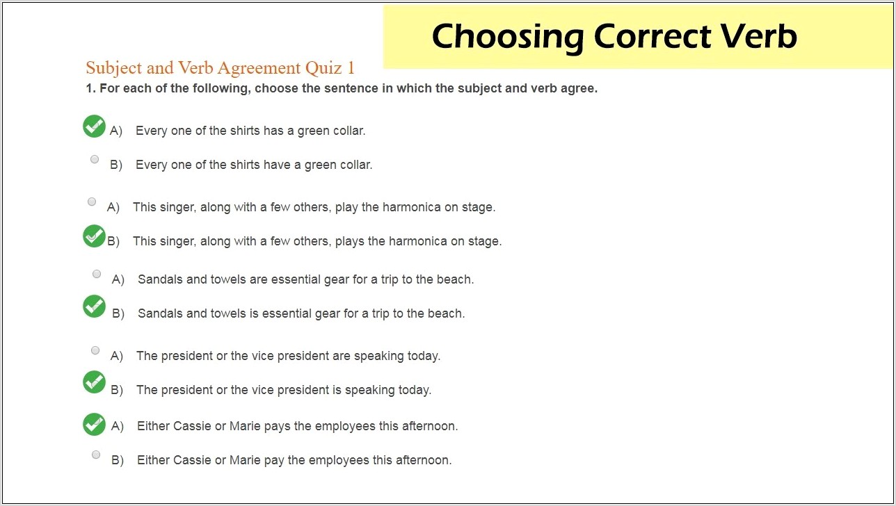 Subject Verb Agreement Exercises English
