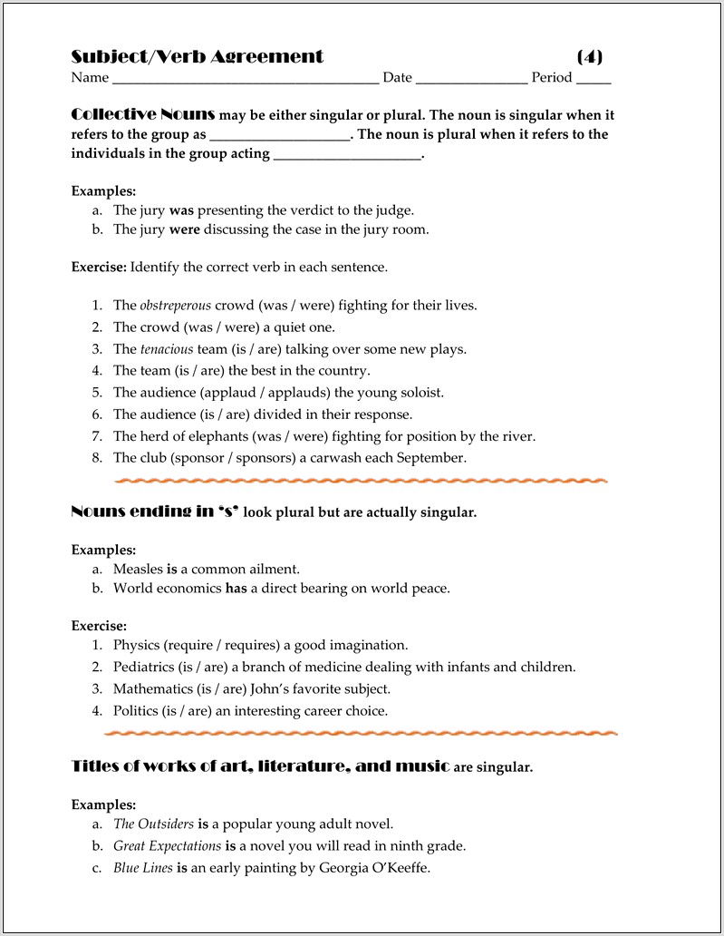 Subject Verb Agreement Worksheet 9th Grade