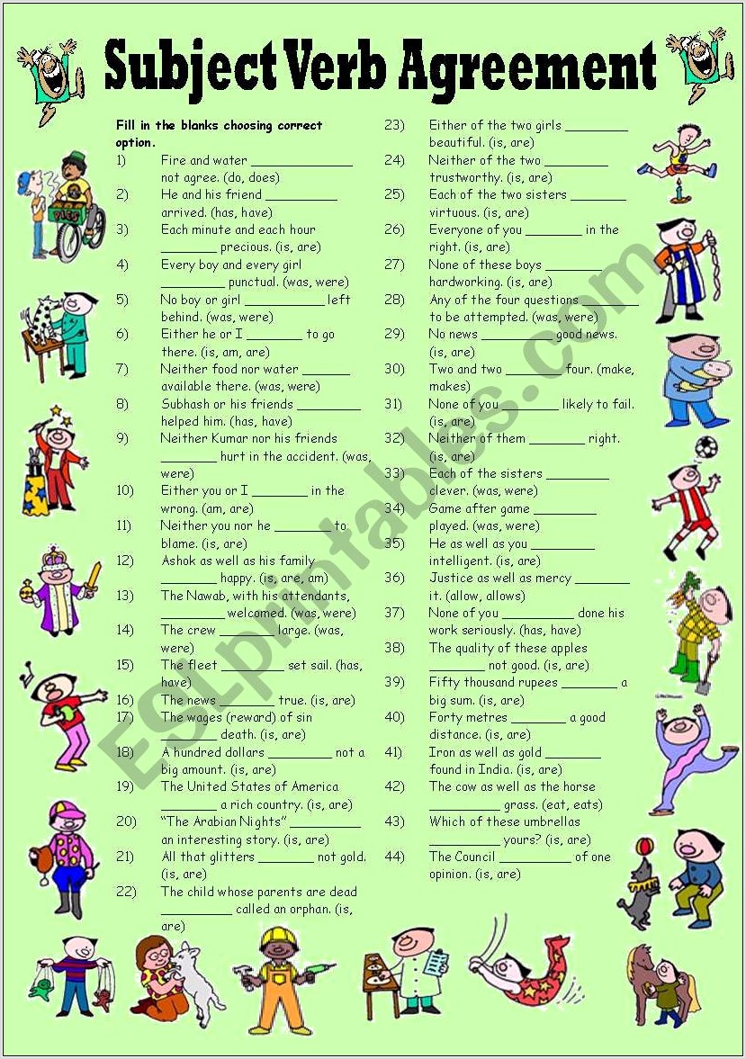 Subject Verb Agreement Worksheet Answers