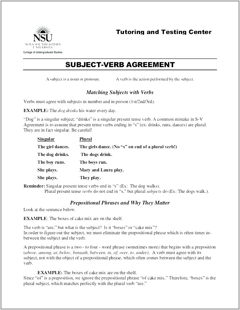 Subject Verb Agreement Worksheet For 6th Grade