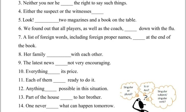 Subject Verb Agreement Worksheet Part 1 Answers