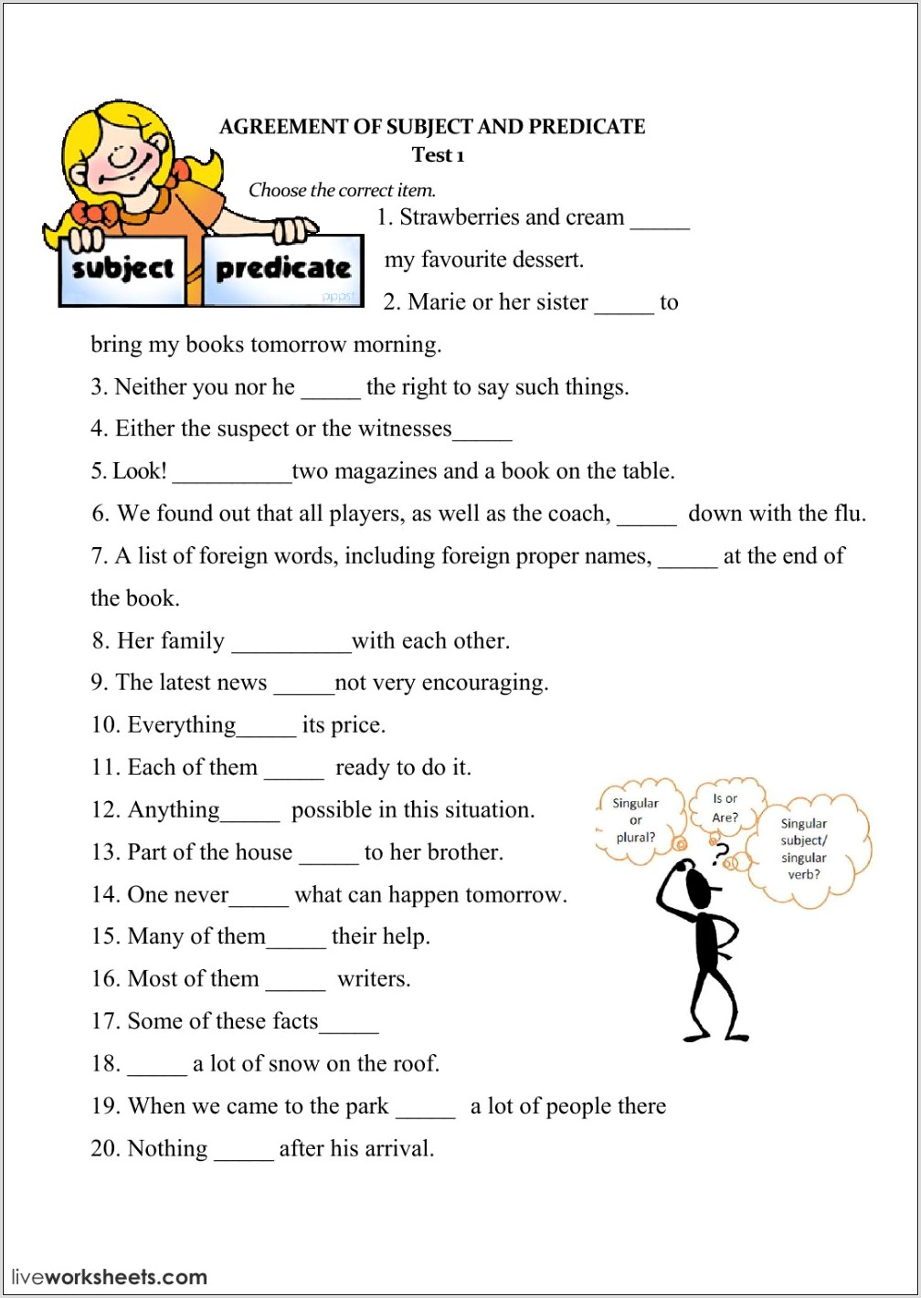Subject Verb Agreement Worksheet Part 1 Answers