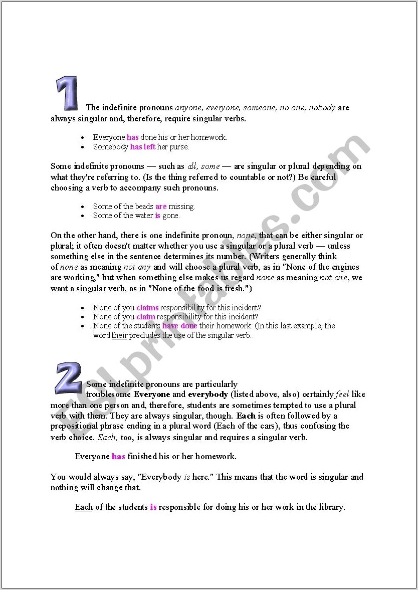Subject Verb Agreement Worksheet Rules