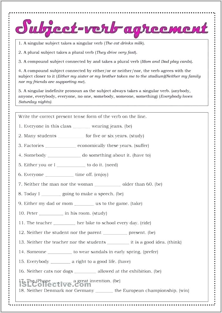 Subject Verb Agreement Worksheets Difficult
