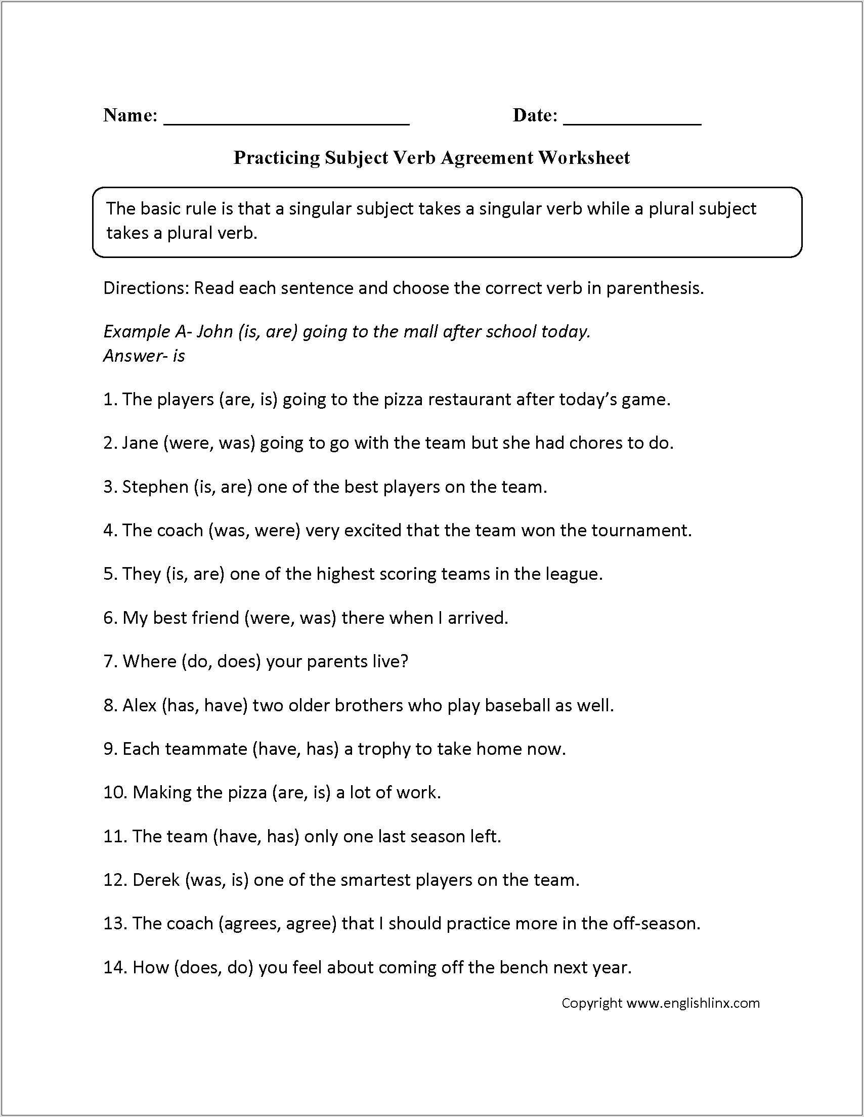 Subject Verb Agreement Worksheets With Indefinite Pronouns