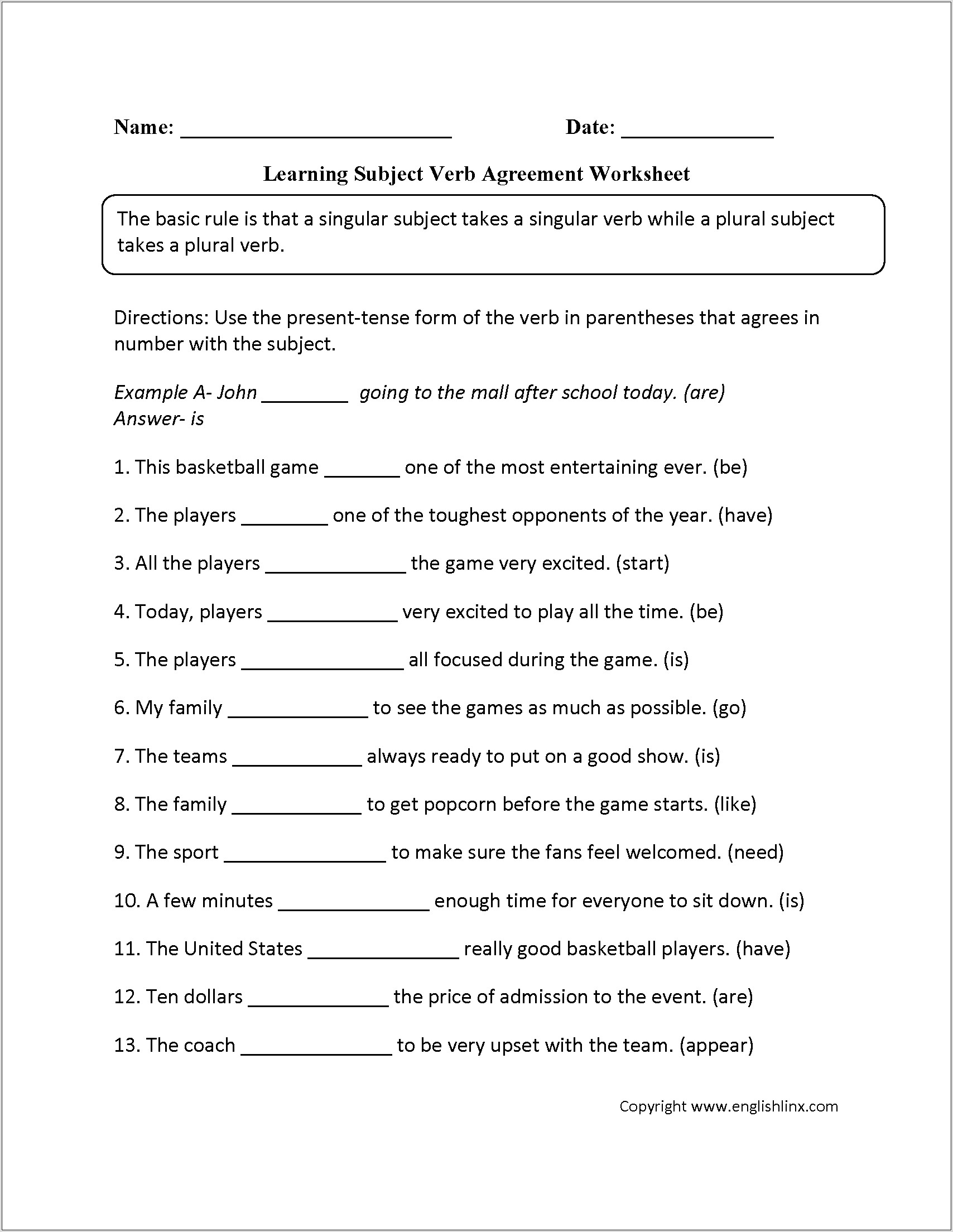 Subject Verb Agreement Worksheets With Prepositional Phrases