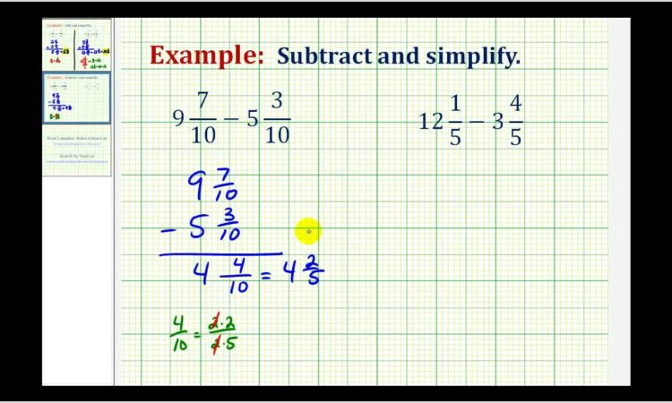 Subtracting Mixed Numbers Without Regrouping Worksheet