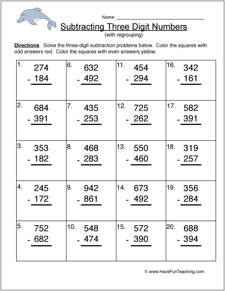 Subtracting Odd And Even Numbers Worksheet