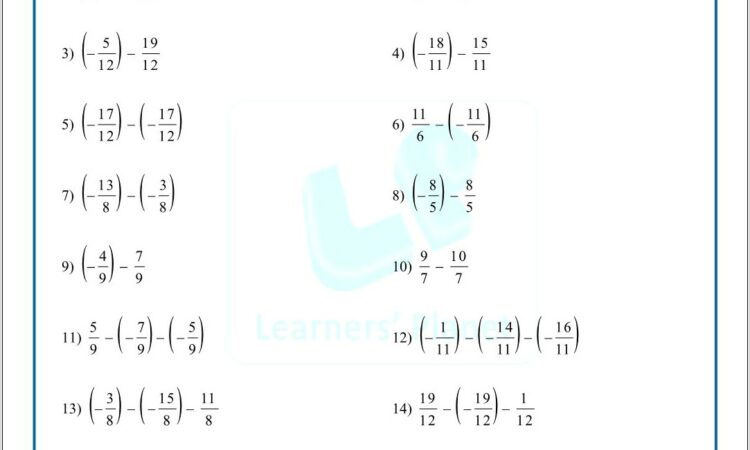 Subtraction Of Rational Numbers Worksheet