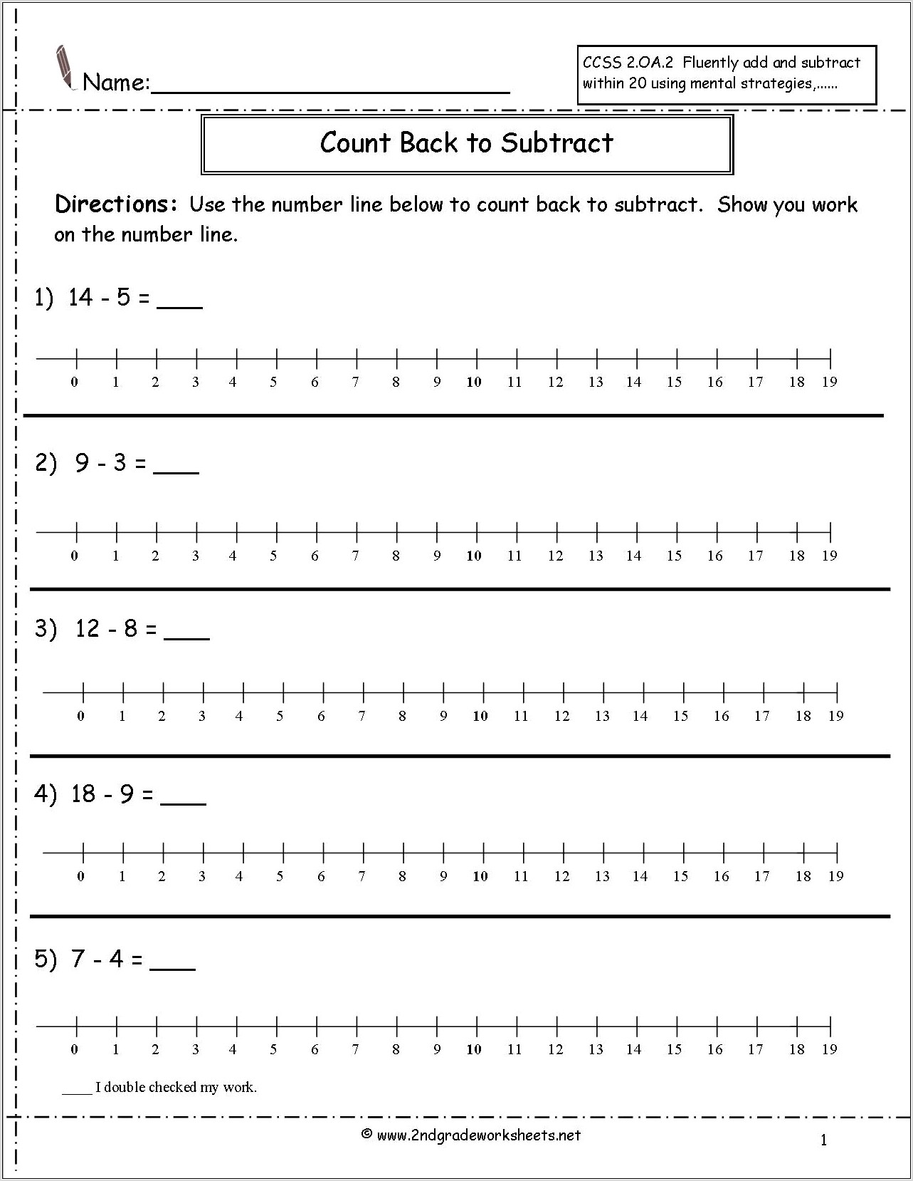 Subtraction Worksheet With Number Line