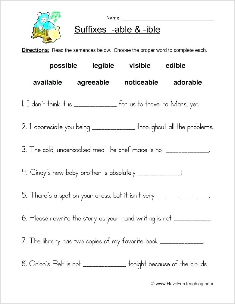 Suffix Worksheet Second Grade