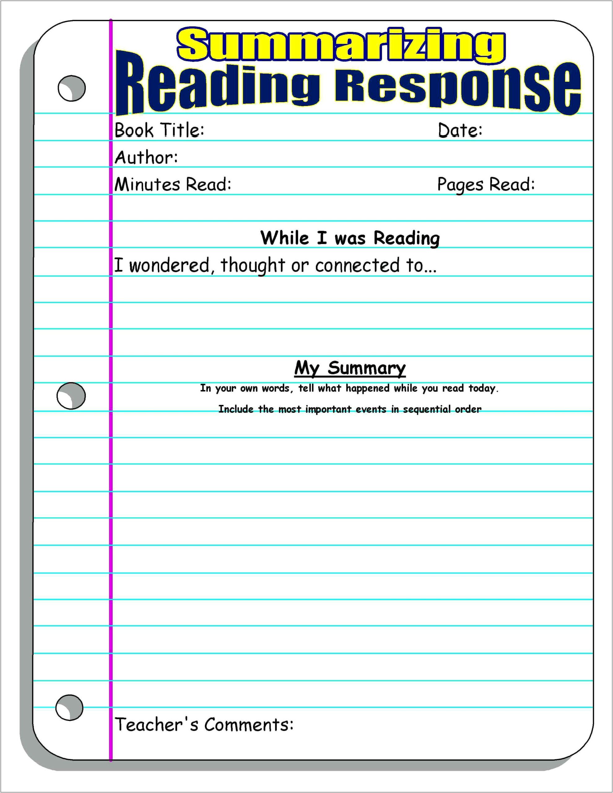 Summary Writing Worksheet 4th Grade