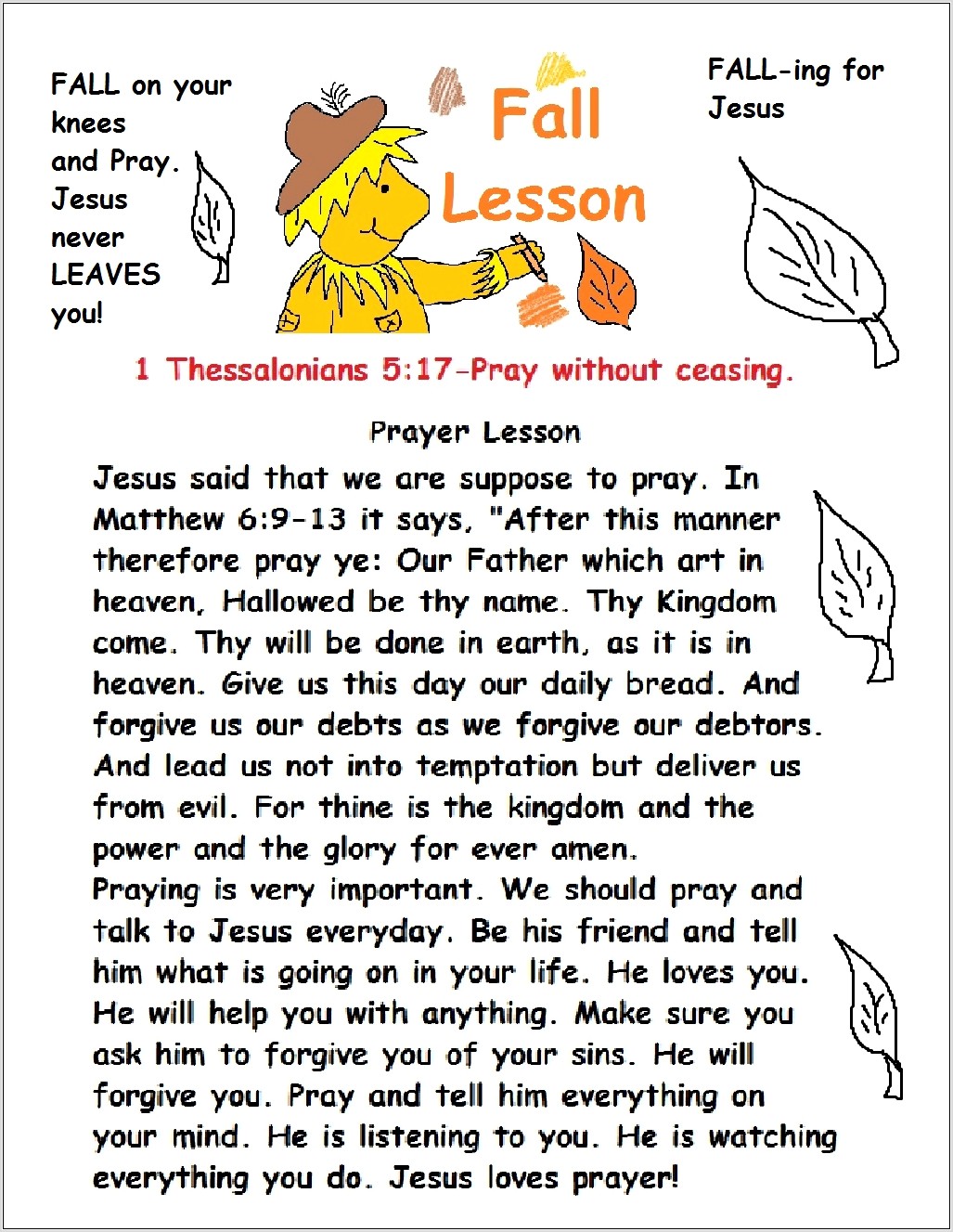 Sunday School Worksheet On Prayer