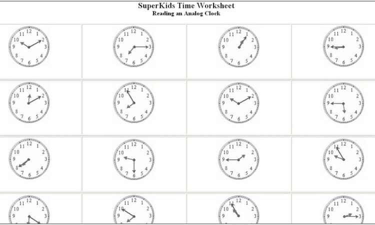 Superkids Time Worksheet Reading An Analog Clock