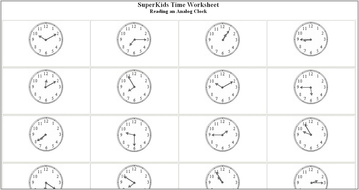 Superkids Time Worksheet Reading An Analog Clock