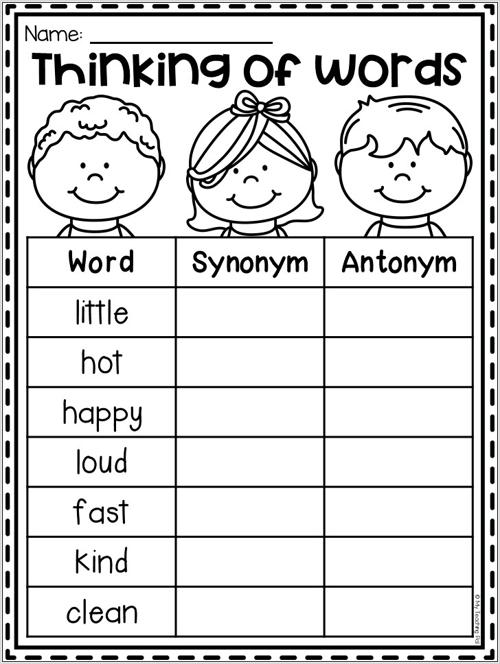 Synonyms Worksheet Second Grade
